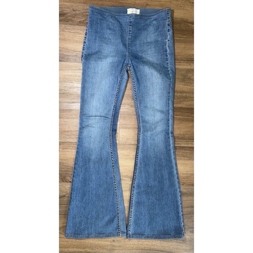 Free People We The Free Penny Pull On Flare Jeans Blue Medium Wash Denim Sz 28